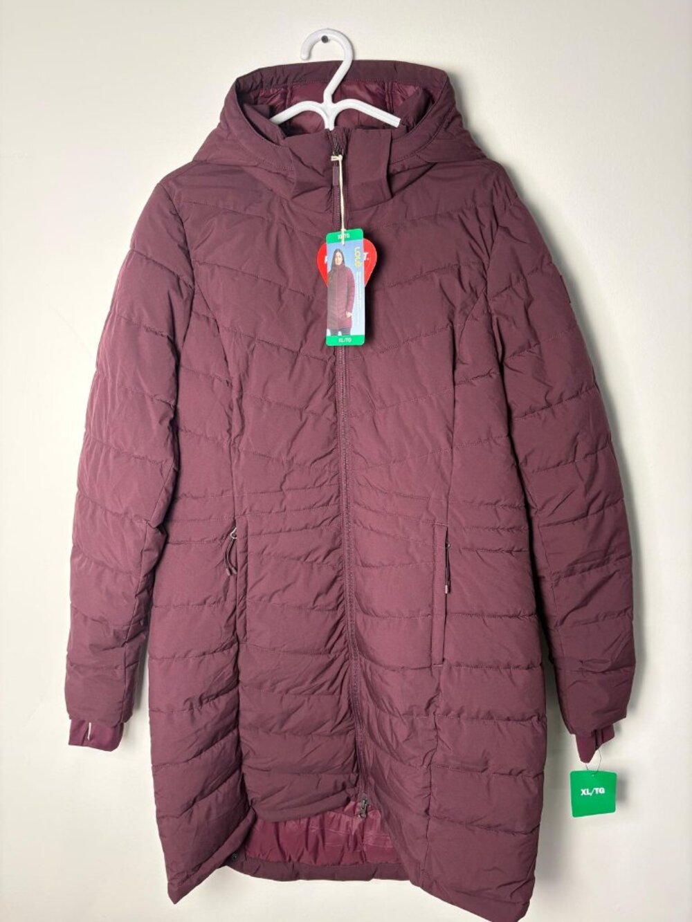 NWT Lolë Long Packable Puffer Jacket - Burgundy/Dark Cherry - Size XL
